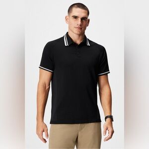 Fabletics The Training Day Tipped Polo Mens Sz XL Black Performance Jersey Shirt